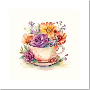 Whimsical Teacup with Flowers Posters and Art